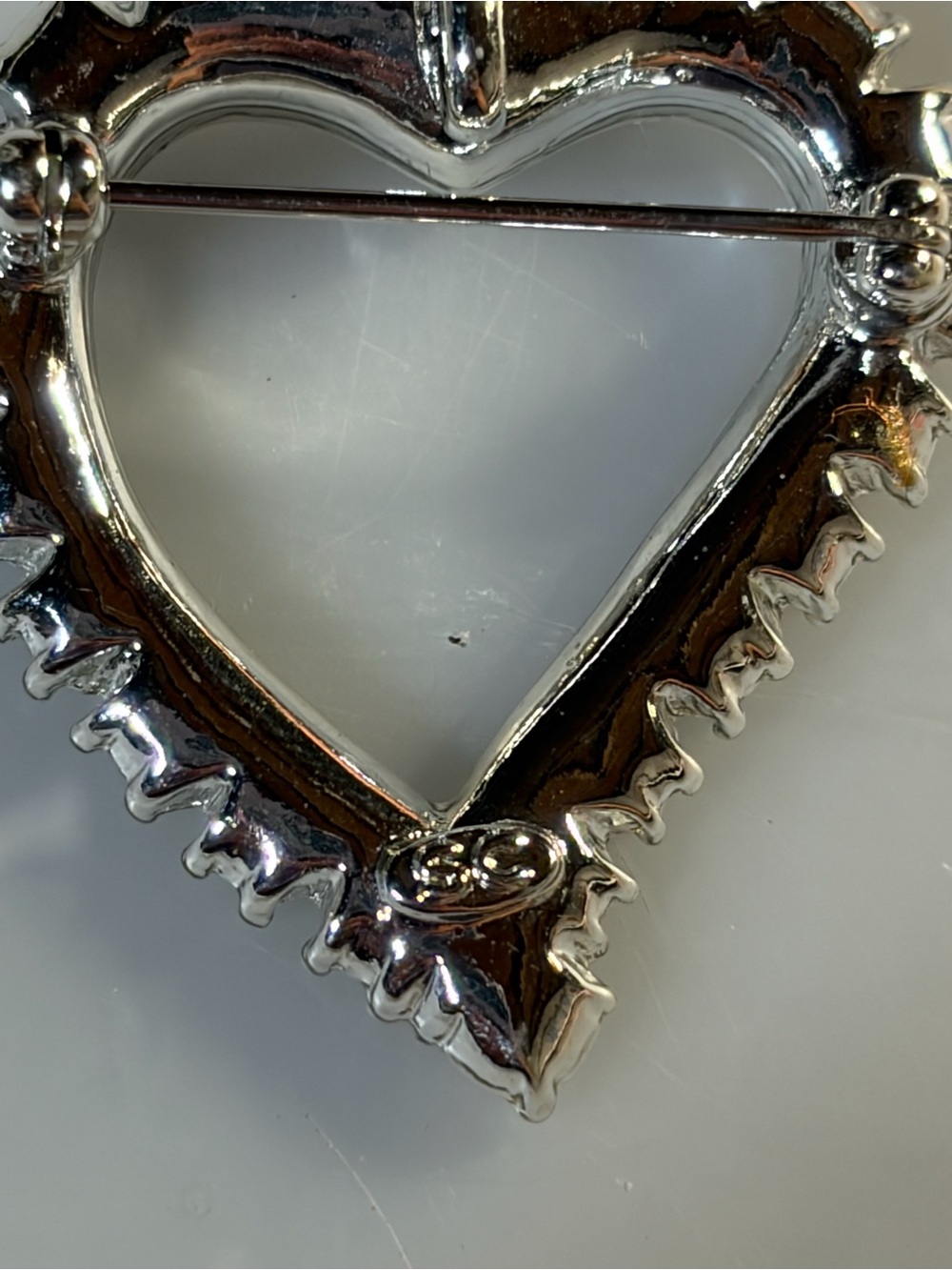Vintage Sarah Cov Signed Blue Rhinestone Eternity Heart Brooch - Picture 3 of 5